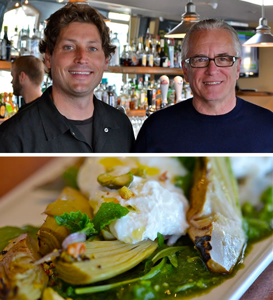 Lewis Rossman and Paul Shenkman (above) and Burrata Cheese with Grilled Artichokes from Campo 185 (below)