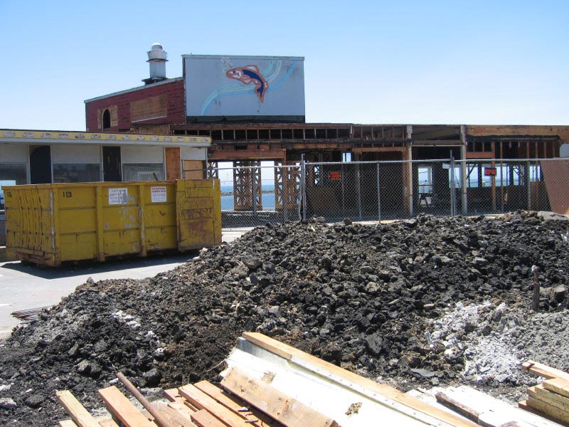 front of the future Sam's Chowder House after demolition during construction