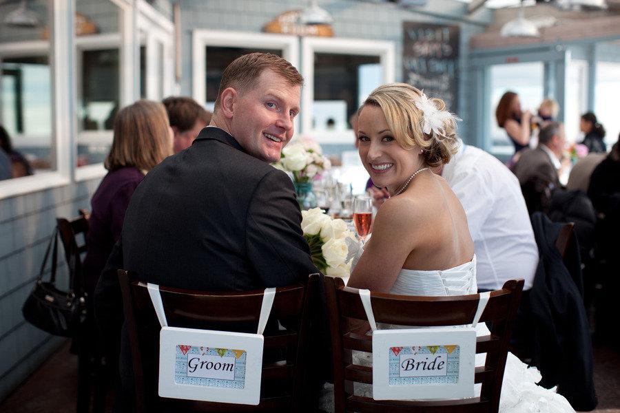 groom and bride in their designated seats at wedding reception
