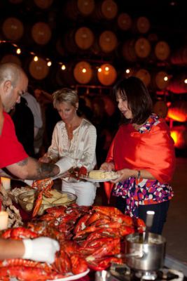 Evening winery cellar dinner with lobster clambake catered buffet