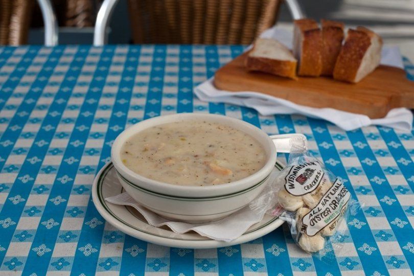 New England style clam chowder at Sam's