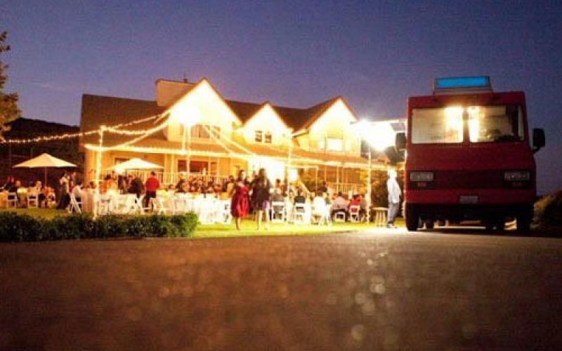 Sam's ChowderMobile catering at outdoor evening wedding reception