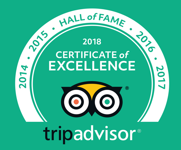 Tripadvisor Travelers’ Choice Award Hall of Fame Certificate of Excellence