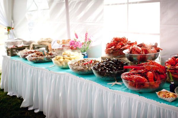 Lobster clambake at wedding reception